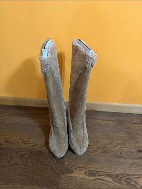 UGG Tall Shearling-Trim Over-the-Knee Boots - Beige for fashion